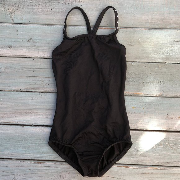 Motionwear Black Camisole Dance Leotard with Rhinestone Straps - Picture 2 of 6